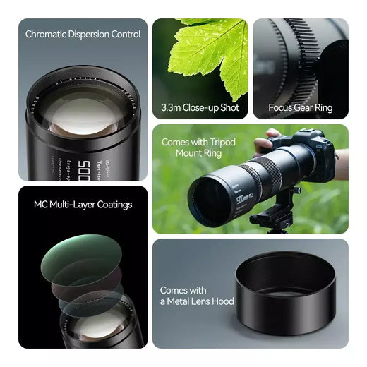 Ttartisan 500mm f6.3 lente super telefoto de quadro completo para sony e fe a7iv a7mv nikon z canon eos r rf sigma leica l montagem câmera