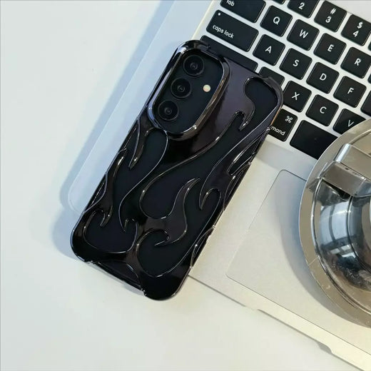 Novo padrão de chama 3d caso para samsung galaxy s25 s24 s22 s23 ultra plus a16 a06 a55 moda oco fino à prova de choque capa macia
