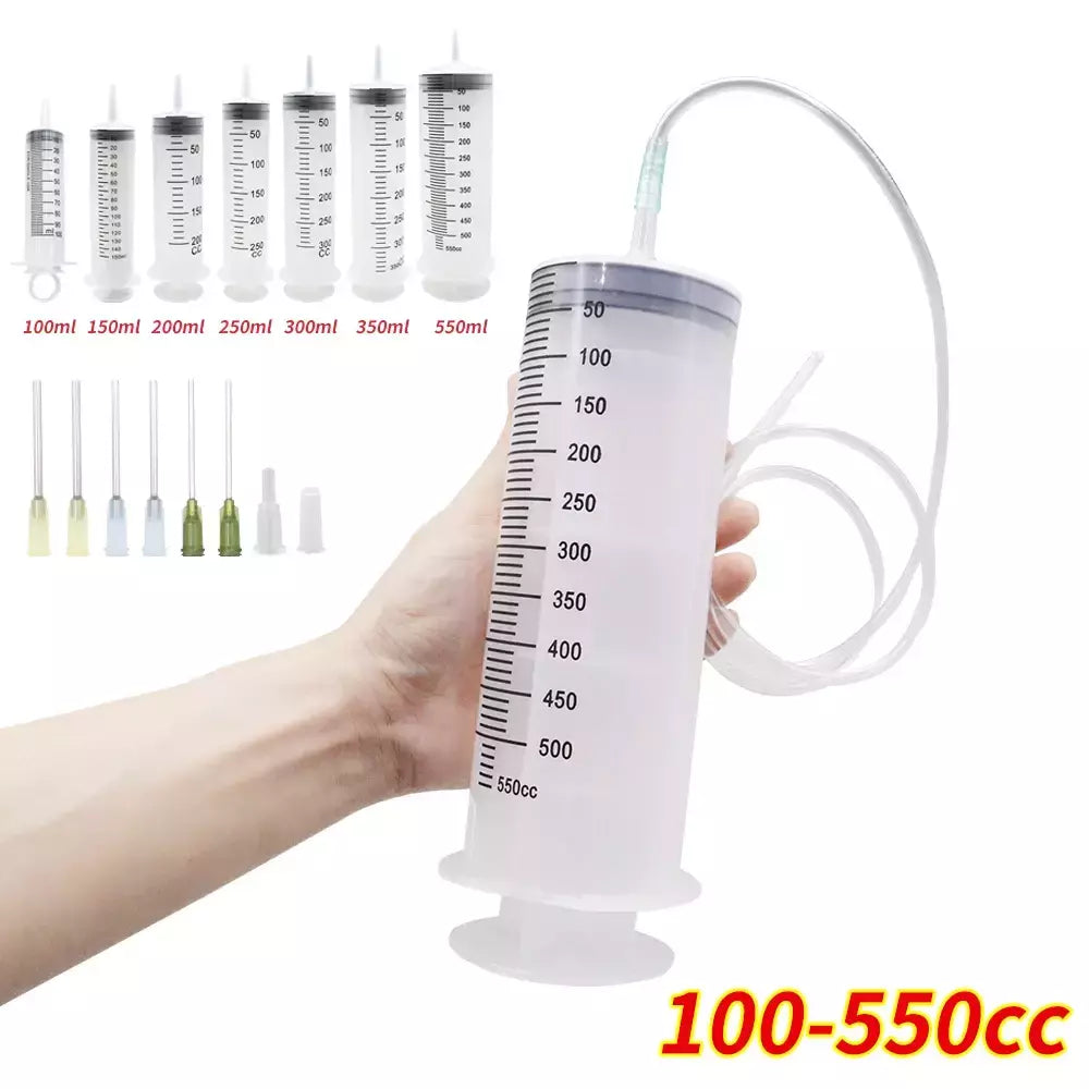 Seringas grandes de 100-550ml com tubo para seringas de plástico líquido com tampa de ponta para distribuição de cola, rega, recarga, alimentação