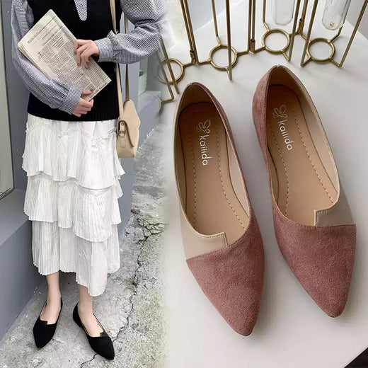 Sapatos rasos de dedo apontado respiráveis para mulheres, sapatos sólidos de retalhos, sapatilhas casuais, mocassins de conforto diários com todos os jogos