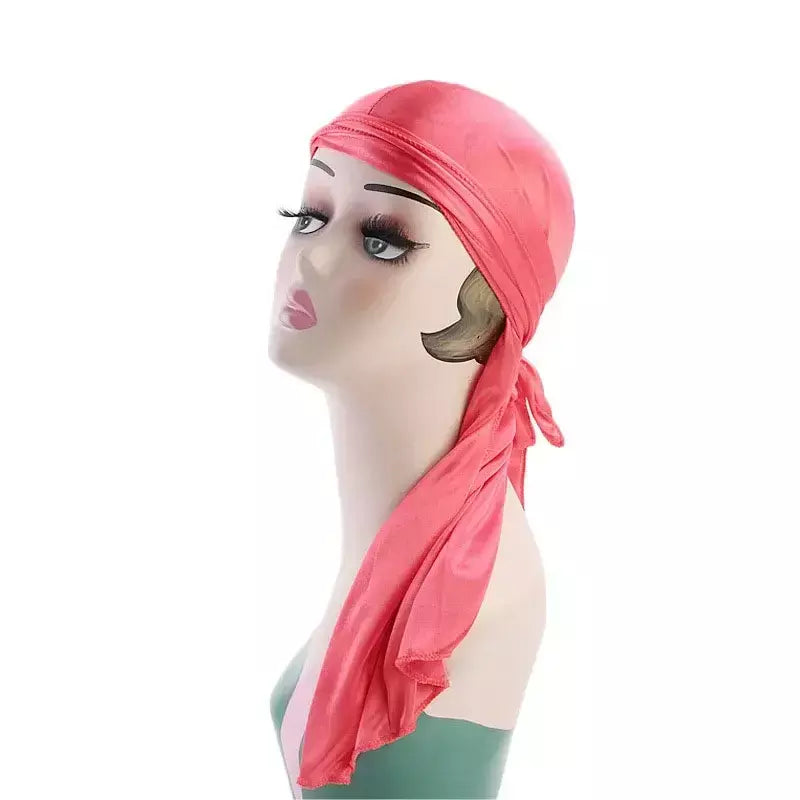 Elasticidade baotou boné faixas de cabelo simulação sedosa durag cauda longa chapéu pirata bandana turbante para crianças criança fita acessórios