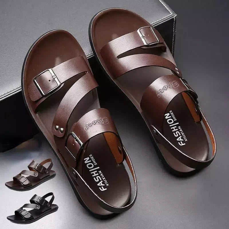 Moda Confortável Sandálias Masculinas Cor Sólida Open Toe Mens Sandálias De Couro 2023 Novos Chinelos De Praia para Calçado De Couro Masculino
