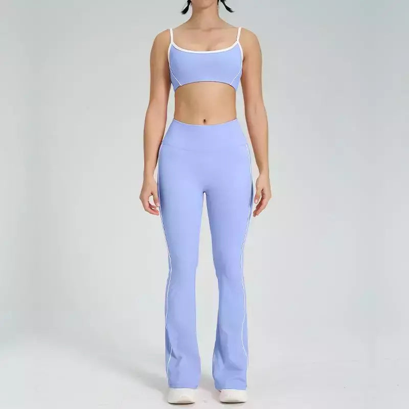 Terno de Yoga Patchwork de duas peças para mulheres, cintura alta Flare Leggings, roupas de treino Fitness Sportswear agasalho