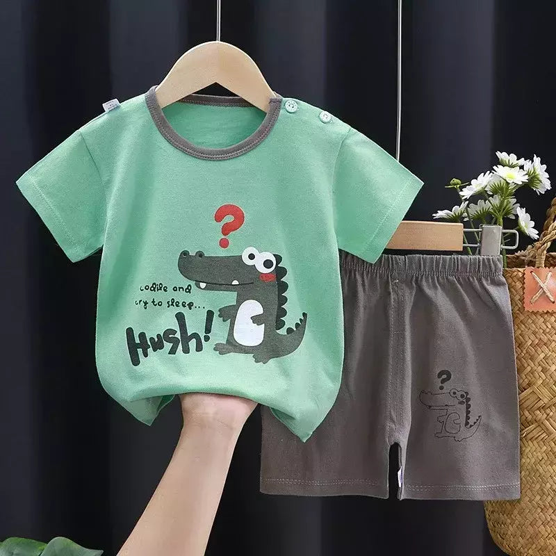 Conjunto de 2 peças e shorts para crianças, pijama de algodão com desenhos animados, zebra, impressão de dinossauro, roupas novas de noite para 1 a 6 anos