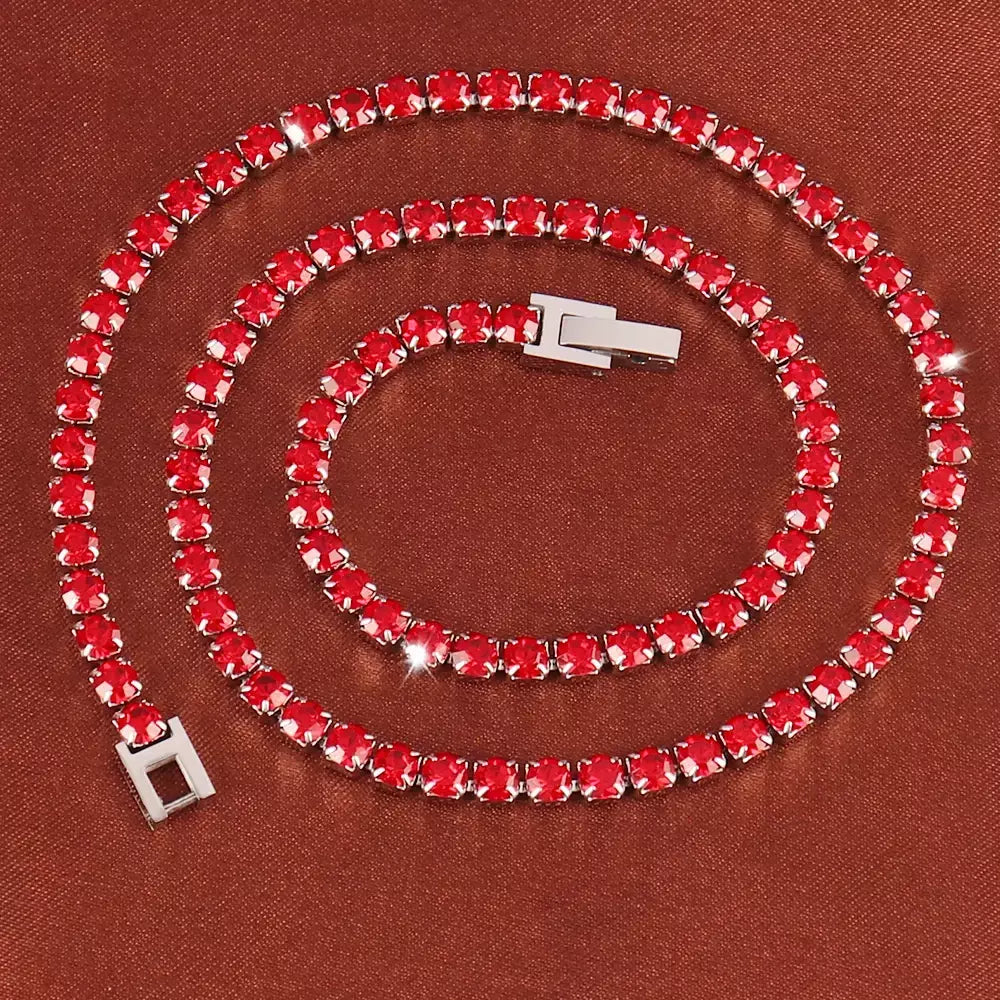 316l 4mm colar de aço inoxidável para mulheres hip hop tênis corrente colares cor cristal zircão gargantilha colar jóias
