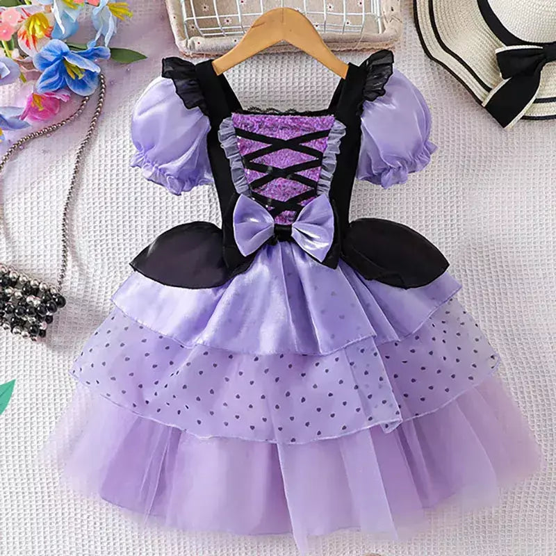 Vestido de menina de halloween vampiro vestido fofo para meninas crianças vestido de princesa roxo roupas legais lolita fantasia de festa de carnaval