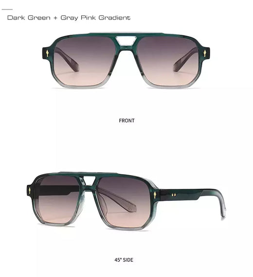 SHAUNA-Retro Double Bridges Square Sunglasses para homens e mulheres, gradiente tons, designer de moda, rebites óculos de sol, UV400