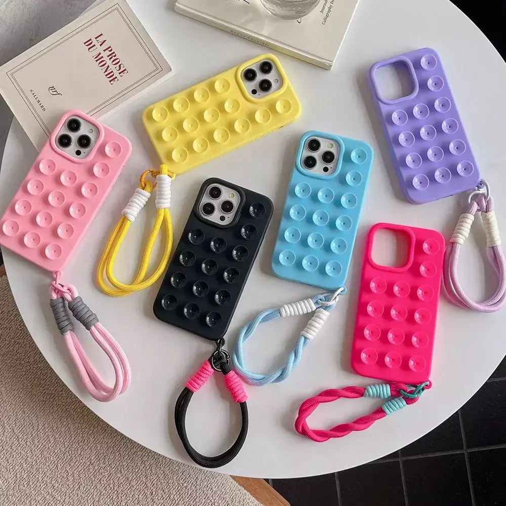 Ventosa capa de telefone de silicone macio para iphone 16 pro max 13 14 11 12 15 pro max 16 plus antiderrapante à prova de choque capa de cor doce