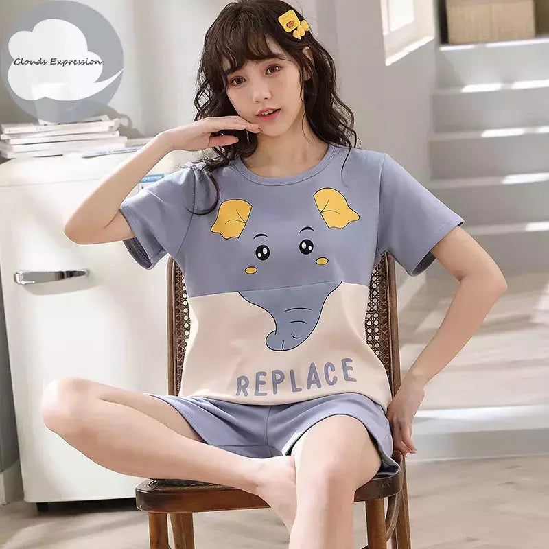 Desenhos animados pato impressão pijama conjuntos para jovens amantes, pijamas de algodão, ternos curtos para casais, moda homewear, verão, 4XL