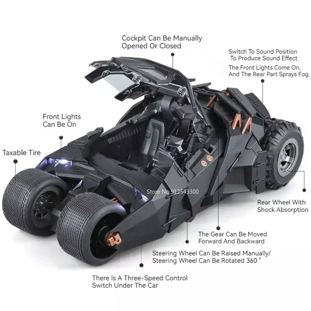 Grande escala 1:18 batmobile modelo de carro brinquedo o cavaleiro das trevas trilogia som luz deslizante spray liga veículos modelos ornamentos presentes