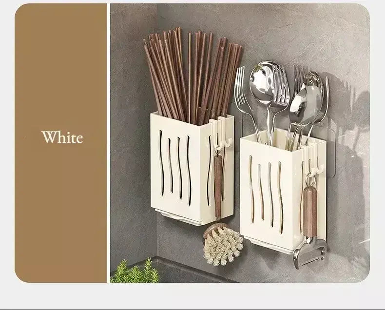 1-Piece Kitchen Utensil Rack-Multifunctional Draining Chopstick Holder,Wall-Mounted or Freestanding Cutlery Storage Box, Plastic