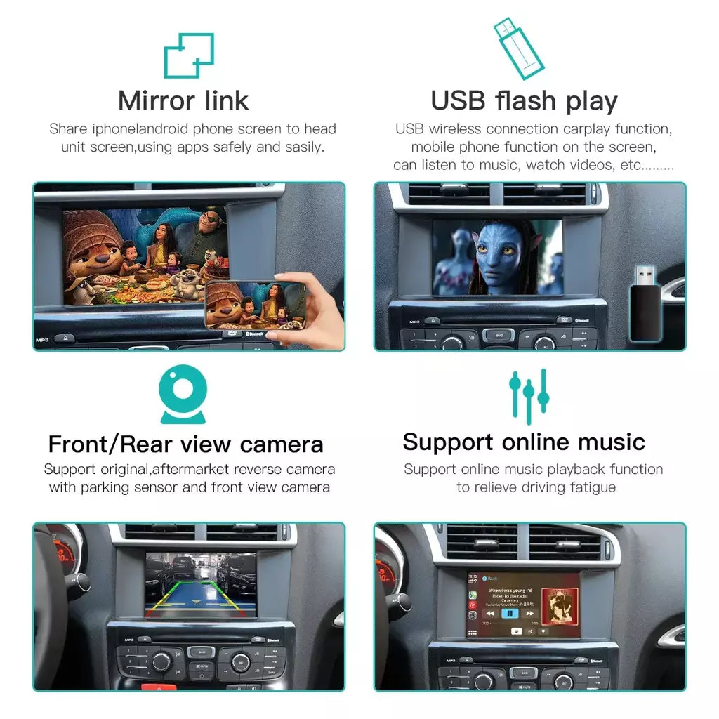 KIT de carro sem fio Android Auto pour Cristaux SMEG Picasso C4 C5 DS4 DS3 DS5 308 508 5008 3008 Acessório multimídia