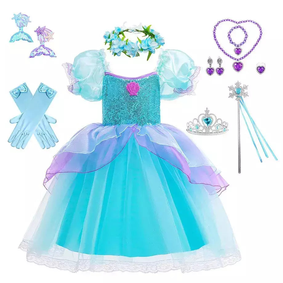 Menina sereia vestido para crianças festa de aniversário princesa cosplay traje ariel halloween fantasia roupas verão elegante vestido
