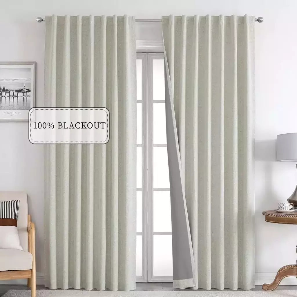 Cortina de teto alto para sala de estar, linho falso, monocromático, 100% apagão, quarto, 350m Altura