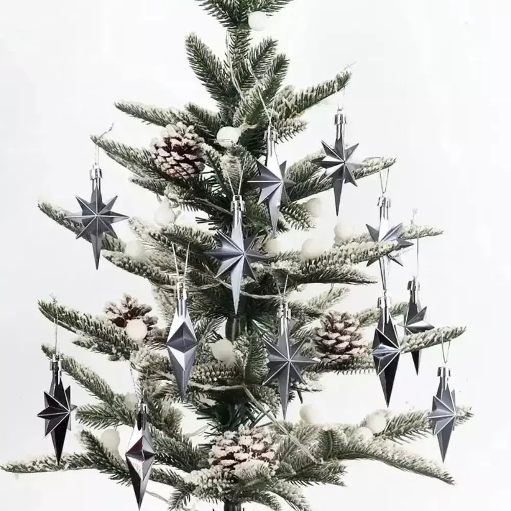12pçs enfeites de suspensão de natal de plástico, pingente de árvore de natal em forma de estrela brilhante, suprimentos para festa diy, decorações de festival