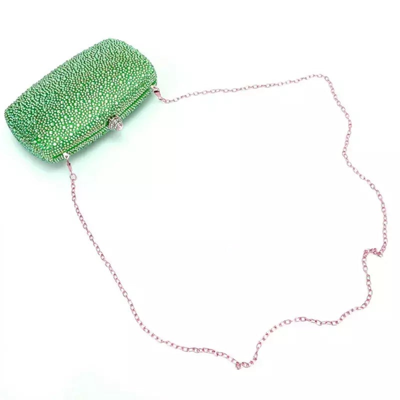 Bolsa noite strass para mulheres, bolsas de casamento, corrente de cristal, ouro, prata, pedras da noite, marrom, verde, pedras azuis
