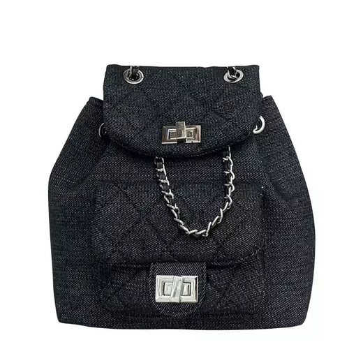 Mochila denim de rede diamante fivela de grande capacidade, bolsa de mão