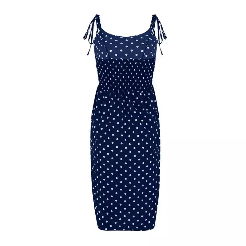 Vestidos de verão feminino causal polka dot sem mangas alta plissado cintura elástica com decote em v vestido de praia vestidos de verano