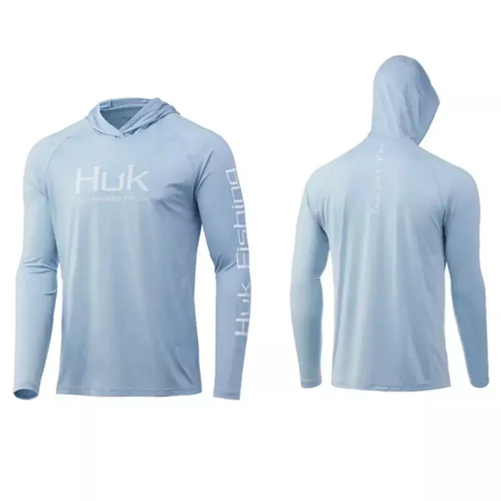 Huk vestuário de pesca roupas masculinas manga longa camiseta de pesca proteção solar uv respirável com capuz pesca