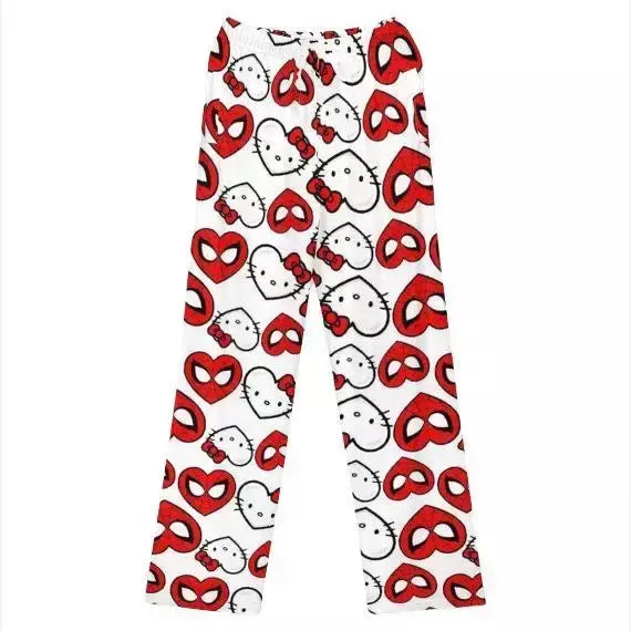 Olá kitty homem-aranha algodão solto senhoras calças de pijama calças de pijama feminino masculino dos desenhos animados sleep bottoms lounge wear menina sono