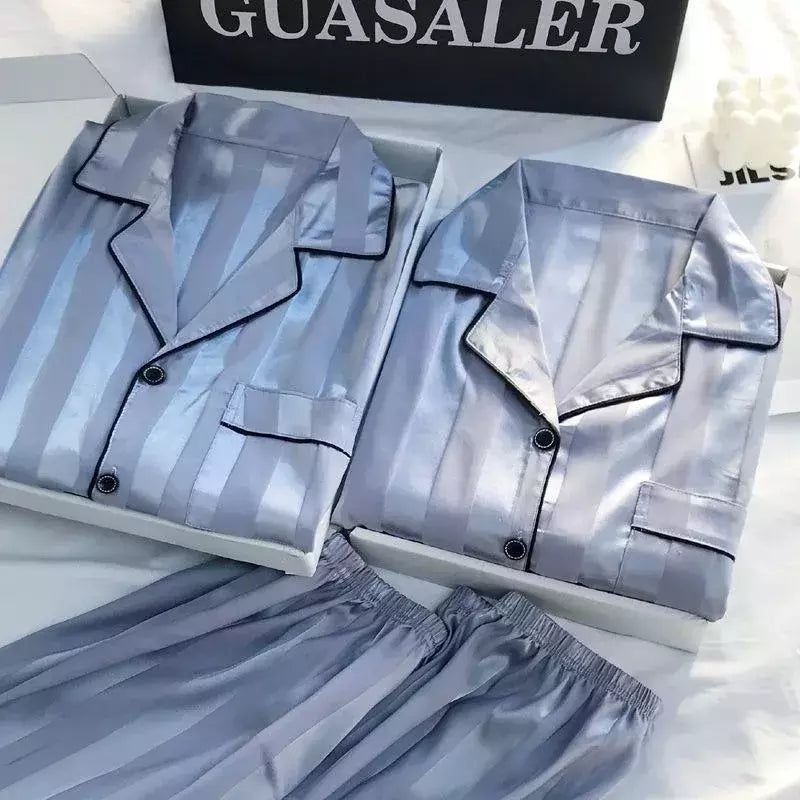 Pijama feminino de seda gelo, manga curta, calça curta, seda de simulação, roupa doméstica, cor sólida, listrado, estudante, conjunto 2 peças, S, L