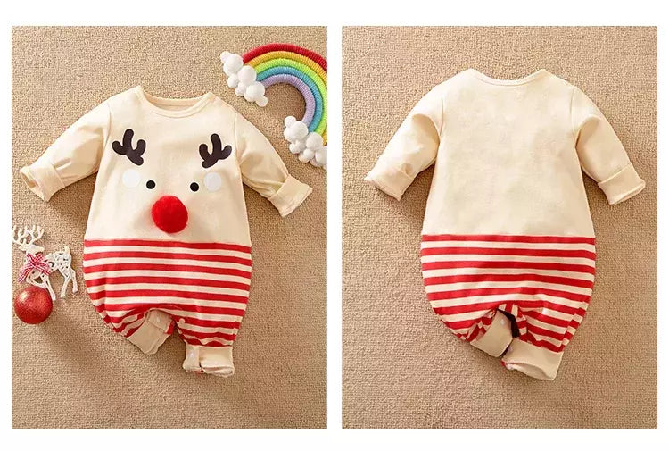 Macacão de algodão de manga comprida recém-nascido, vestidos bonitos de festa, roupas confortáveis para bebês, Natal, 0-18, primavera e outono