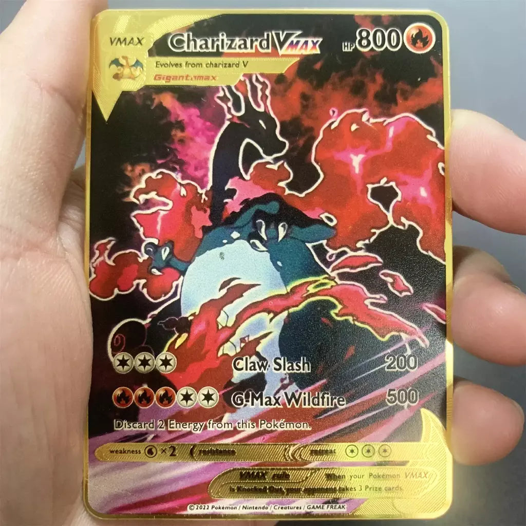 999999 Pontos hp pokemon cartão de metal charizard ouro metal super cartões inglês cartão mewtwo vmax mega anime jogo coleção presentes