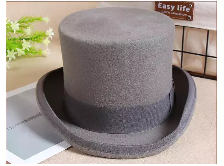 Chapéu Fedora liso unissexo de lã, Chapéu alto de homem, Boné mágico, Cinta cilíndrica, Steampunk, Versátil, Panama, Mágico, Cavalheiro, 2024
