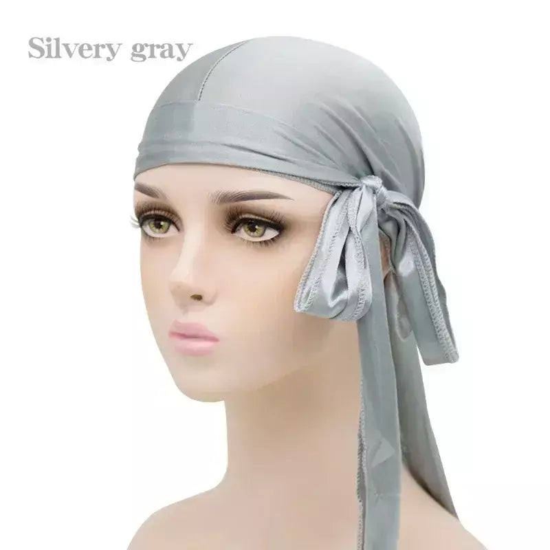 Elasticidade baotou boné faixas de cabelo simulação sedosa durag cauda longa chapéu pirata bandana turbante para crianças criança fita acessórios