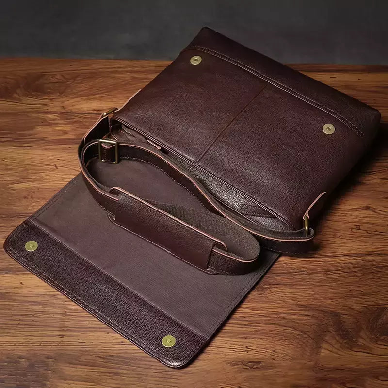 ROOG-Saco de estilingue de ombro em couro genuíno, pasta masculina, crossbody luxo vintage, couro casual, bolsa mensageiro para iPad, 12,9 polegadas