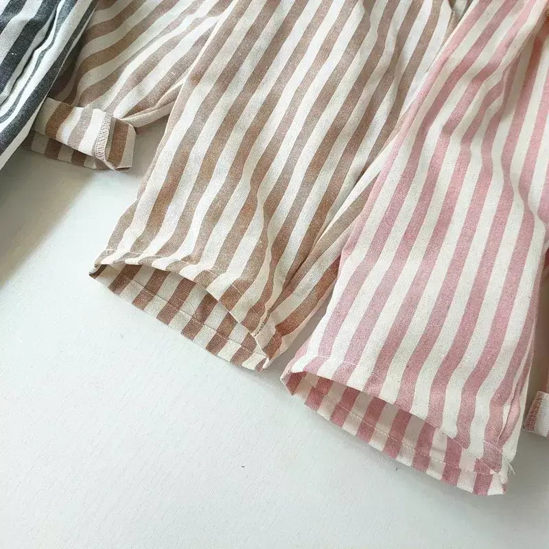 Primavera verão meninos listrado calças soltas bebê menina vintage casual linho algodão harlan calças crianças rendas-up calça crianças roupas