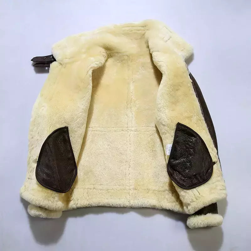 Jaqueta de couro genuíno masculina, casaco de pele marrom, pele de carneiro real, casual quente, shearling barato, moda masculina de alta qualidade, inverno