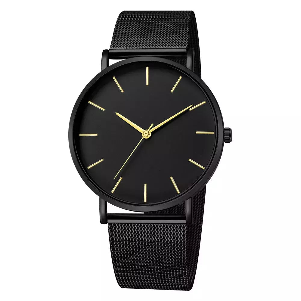 Relógio de pulso de malha de aço inoxidável feminino, feminino Fashion, Casual, Simples, Quartzo, Hora de Metal, Feminino, Preto