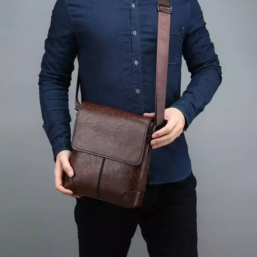 Bolsa crossbody impermeável para homens, cor sólida, grande capacidade, pasta portátil, armazenamento de couro PU, sacos de ombro, meninos