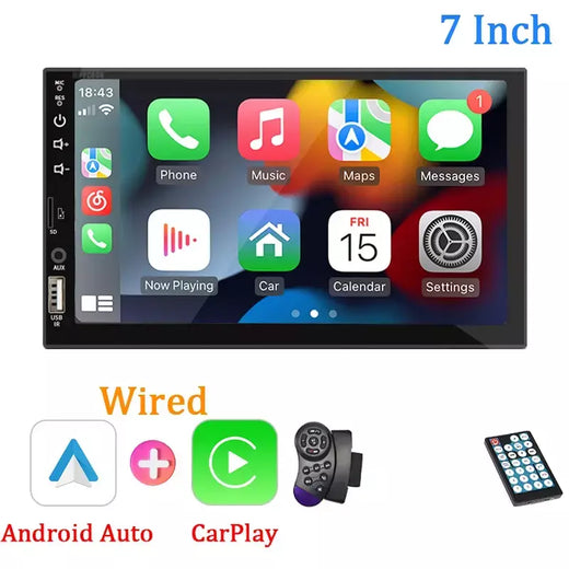 Carro Multimedia Player com Android Auto Carplay, HD Touch Screen, FM, Entrada AUX, Bluetooth, MirrorLink, Autoradio, 1 Din, 7 em