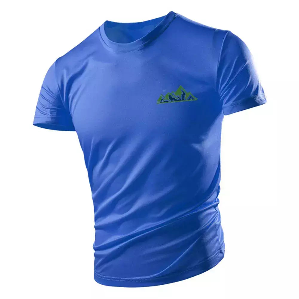 Camiseta casual com gola redonda masculina, manga curta solta, confortável, top de secagem rápida, estilo esportivo ao ar livre, moda quatro estações