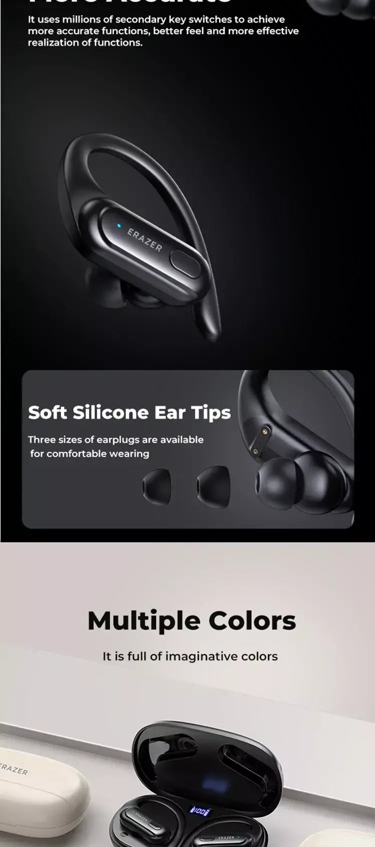 Erazer xt60pro esportes sem fio fones de ouvido bluetooth alta fidelidade redução ruído fone com microfone gancho