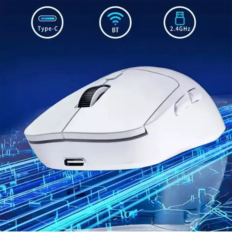 Mouse para jogos sem fio leve, sensor óptico 2.4G USB-C Bluetooth DPI PAW3395, adequado para PC/laptop/Win/Mac.