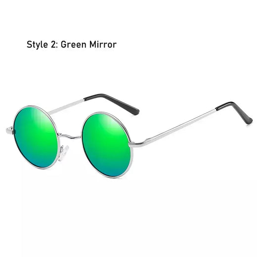 Óculos de sol polarizados redondos vintage retrô para homens e mulheres, óculos de sol designer, armação de metal, lente preta, óculos UV400, dirigindo, marca