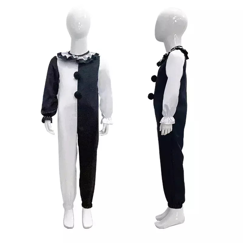 Crianças meninos meninas terrifier 3 cosplay coringa traje com máscara chapéu macacão halloween palhaço vestido criança bodysuit roupas de carnaval