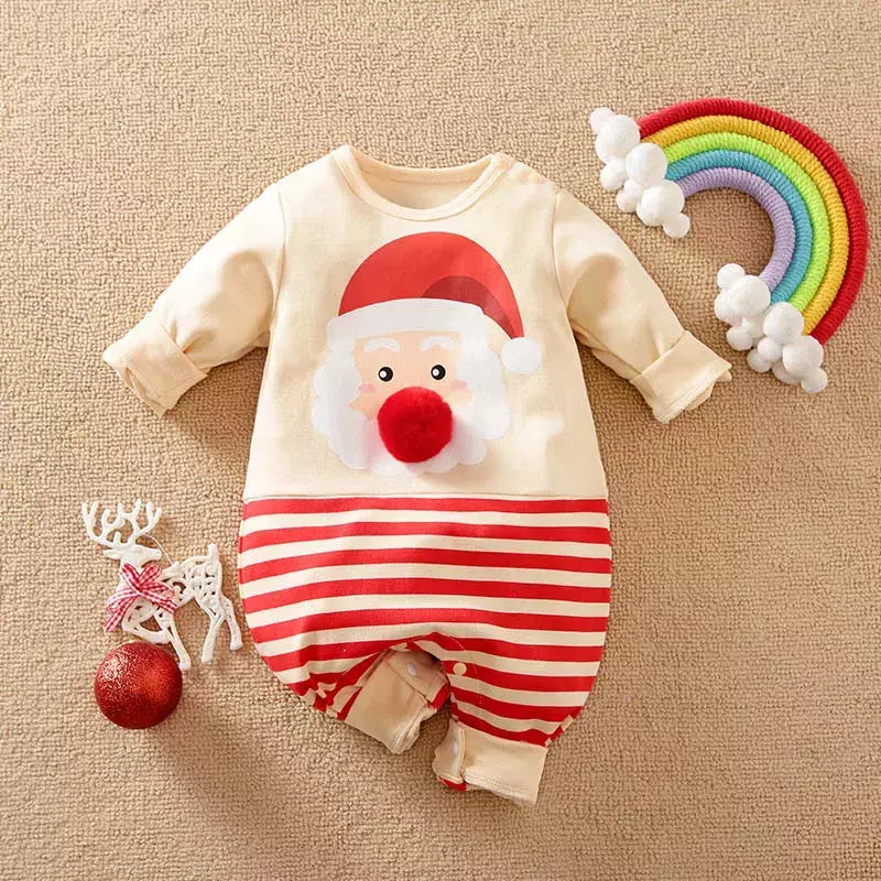Macacão de algodão de manga comprida recém-nascido, vestidos bonitos de festa, roupas confortáveis para bebês, Natal, 0-18, primavera e outono