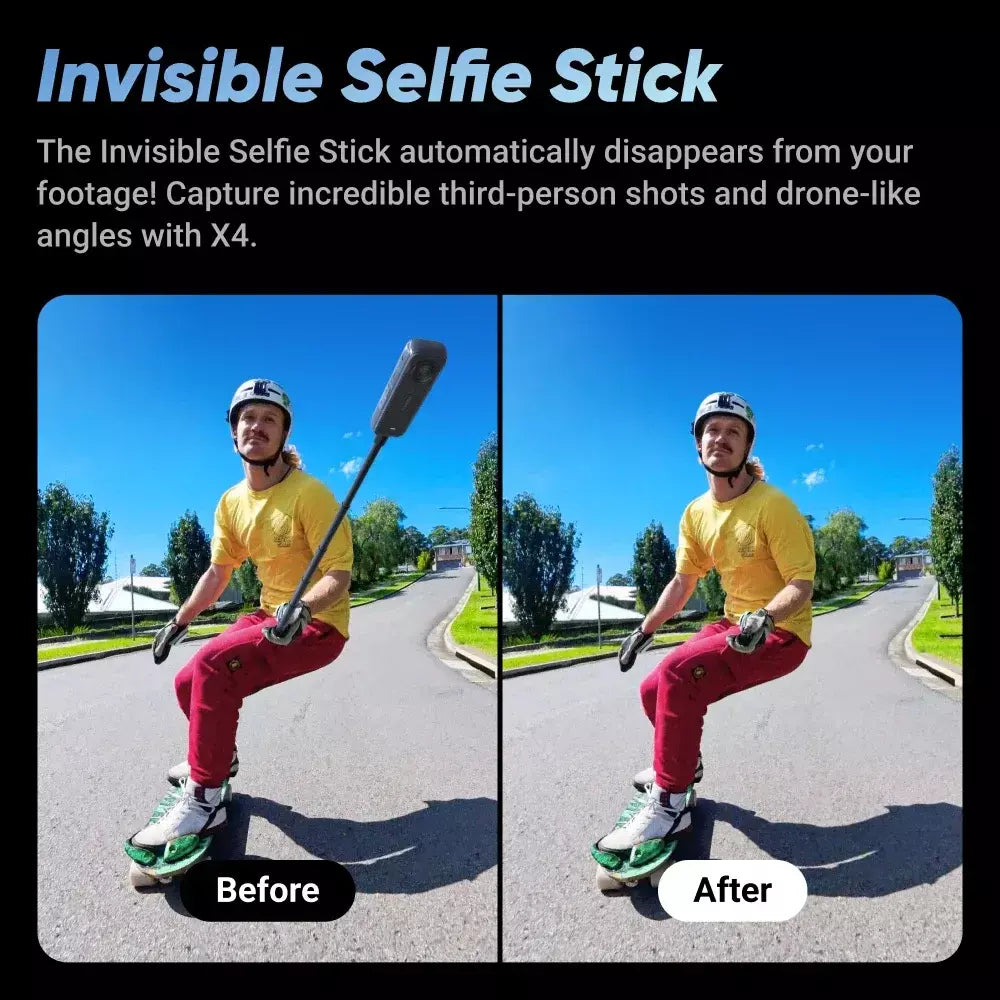 Insta360 X4 - Câmera de ação 360 à prova d'água 8K, vídeo grande angular 4K, bastão de selfie invisível, último de 135 minutos, protetores de lente removíveis,