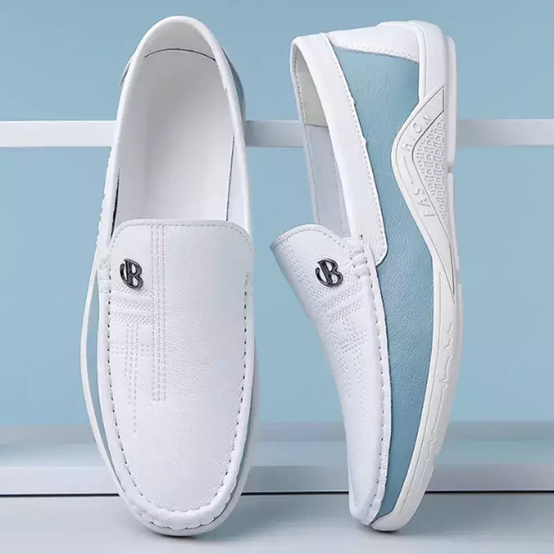 Deslizamento casual masculino em sapatos de couro, mocassins formais, sapatilhas macias e respiráveis para homens, direção antiderrapante, trabalho de escritório, 2024
