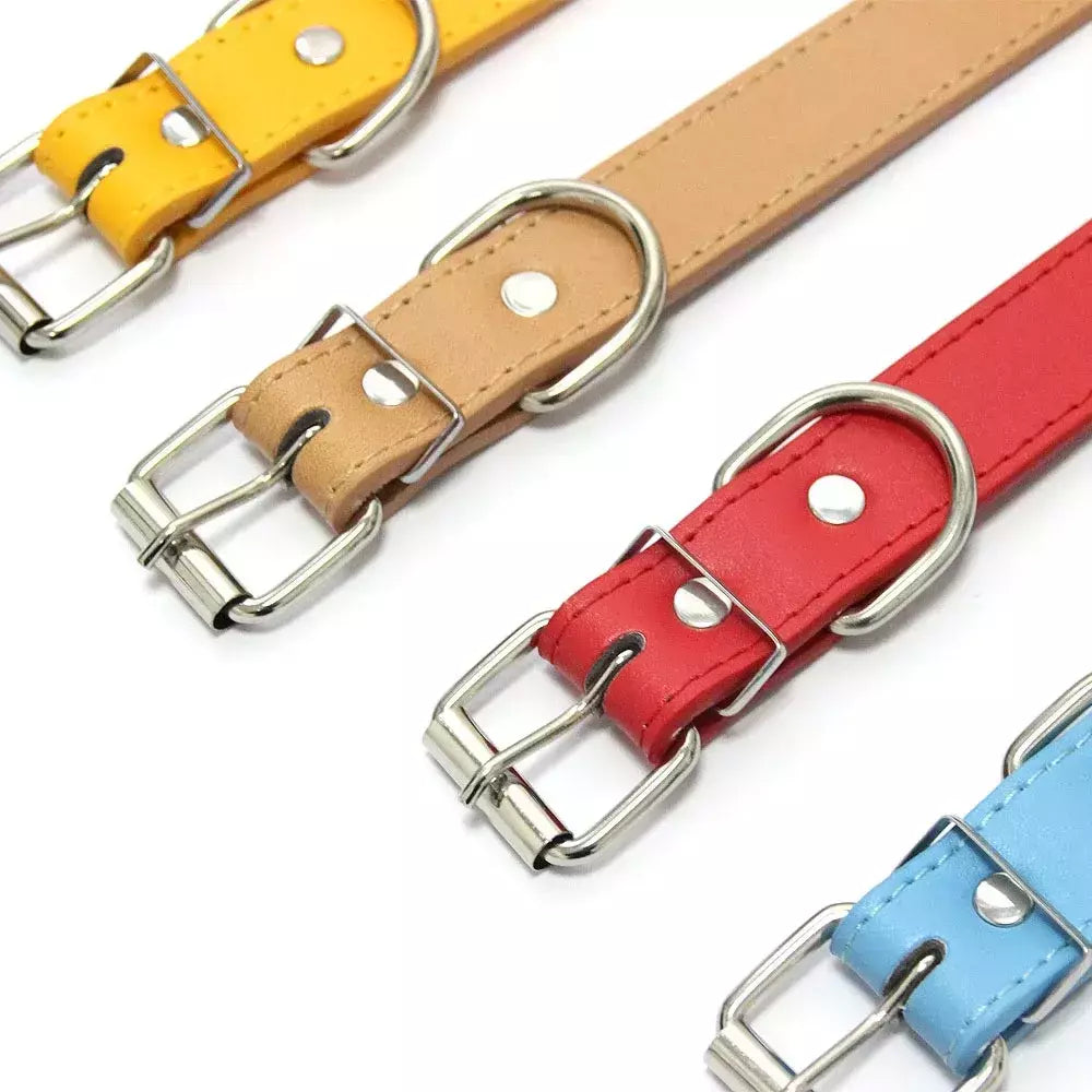 Coleira de couro para cachorro, cor sólida, ajustável, gato, filhote de cachorro, alça de pescoço, adequada para cães médios e pequenos, suprimentos para animais de estimação