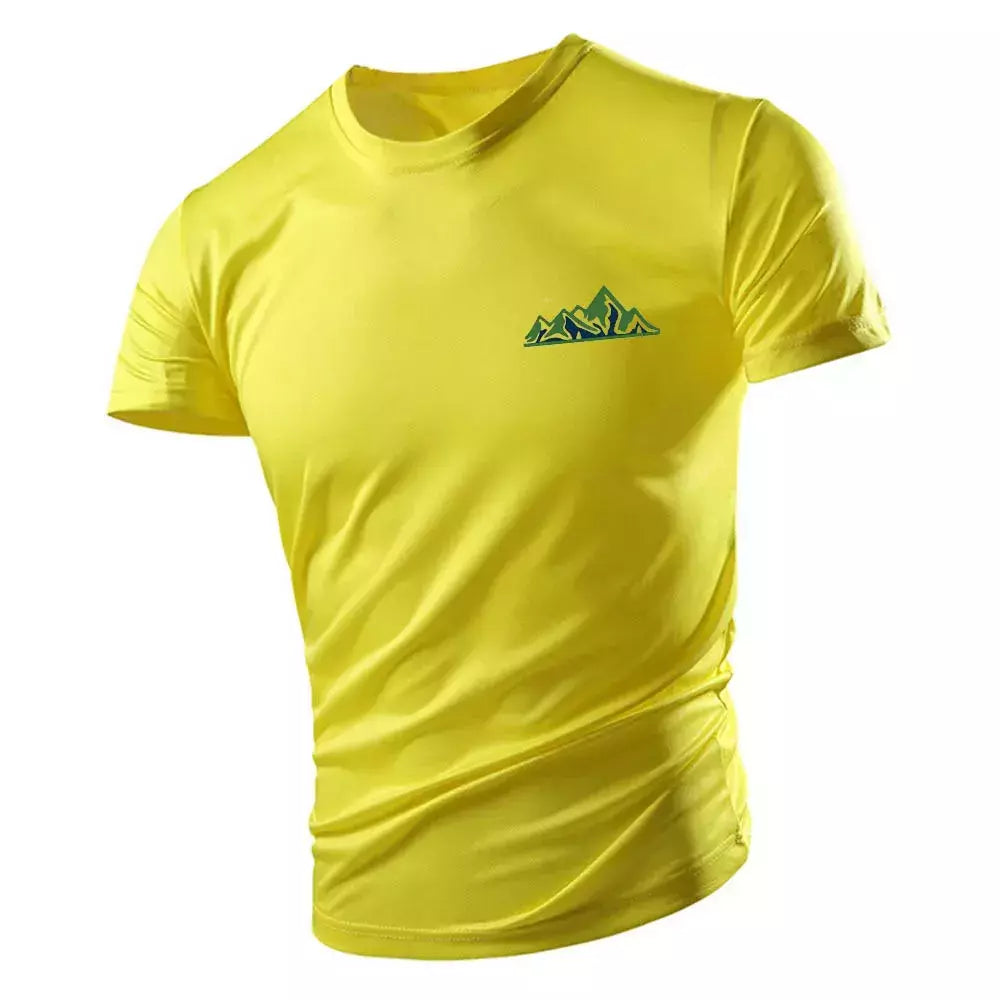 Camiseta casual com gola redonda masculina, manga curta solta, confortável, top de secagem rápida, estilo esportivo ao ar livre, moda quatro estações