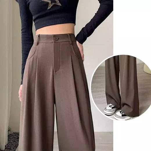 Calça feminina clássica de cintura alta, calça larga, reta, clássica, verão, outono, fato da moda, Lady, 2022