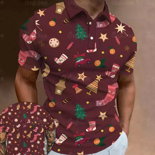 3D Natal Imprimir Polo T-shirts para homens, camisas soltas de grandes dimensões, Street Designer, mangas curtas, roupas simples, alta qualidade