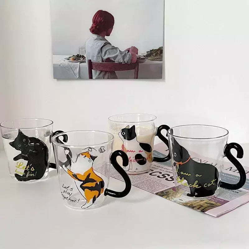 Cat Glass Coffee Mug with Handle, 250ml, Bonito, Leite, Chá, Suco, Água, Chávena, Casa, Cozinha, Escritório, Drinkware, Tumbler Gift