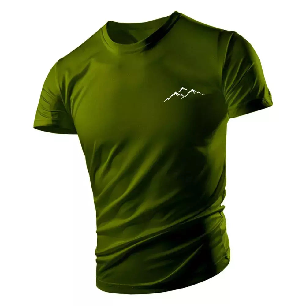 Camiseta casual com gola redonda masculina, manga curta solta, confortável, top de secagem rápida, estilo esportivo ao ar livre, moda quatro estações