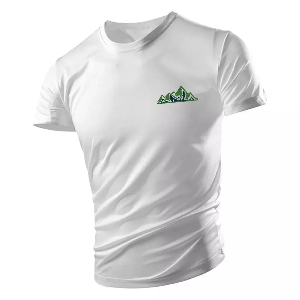 Camiseta casual com gola redonda masculina, manga curta solta, confortável, top de secagem rápida, estilo esportivo ao ar livre, moda quatro estações
